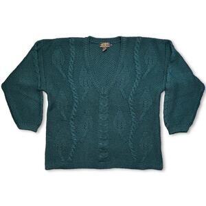 Vintage Chunky Wool Blend Green Grandpa Sweater Large Eddie Bauer